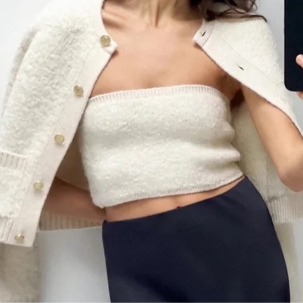 Zara Cream Bouclé Tube Top! NWOT